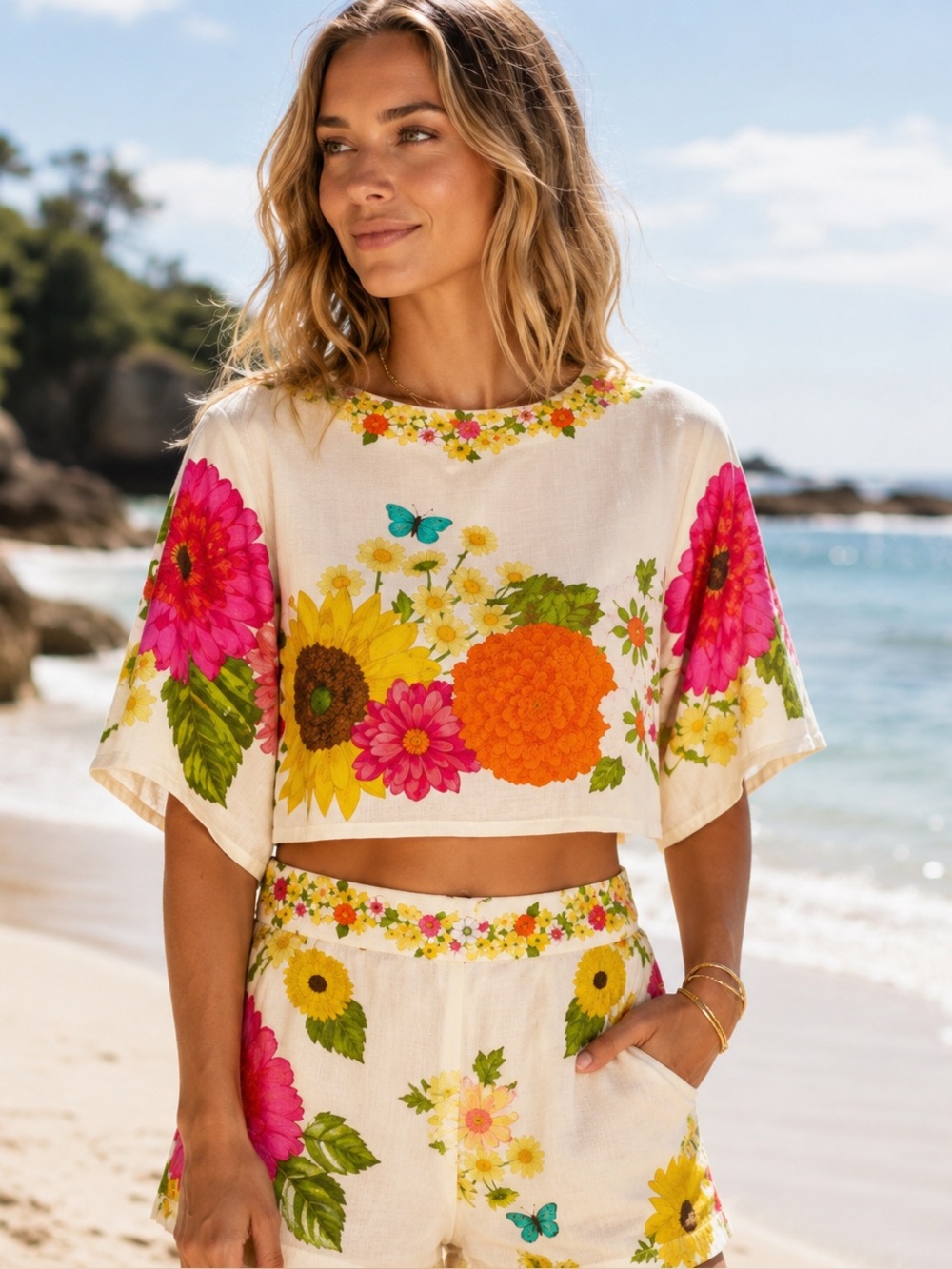 Elizabeth James the Label Paloma Floral Print Top with Colorful Blooms NWT